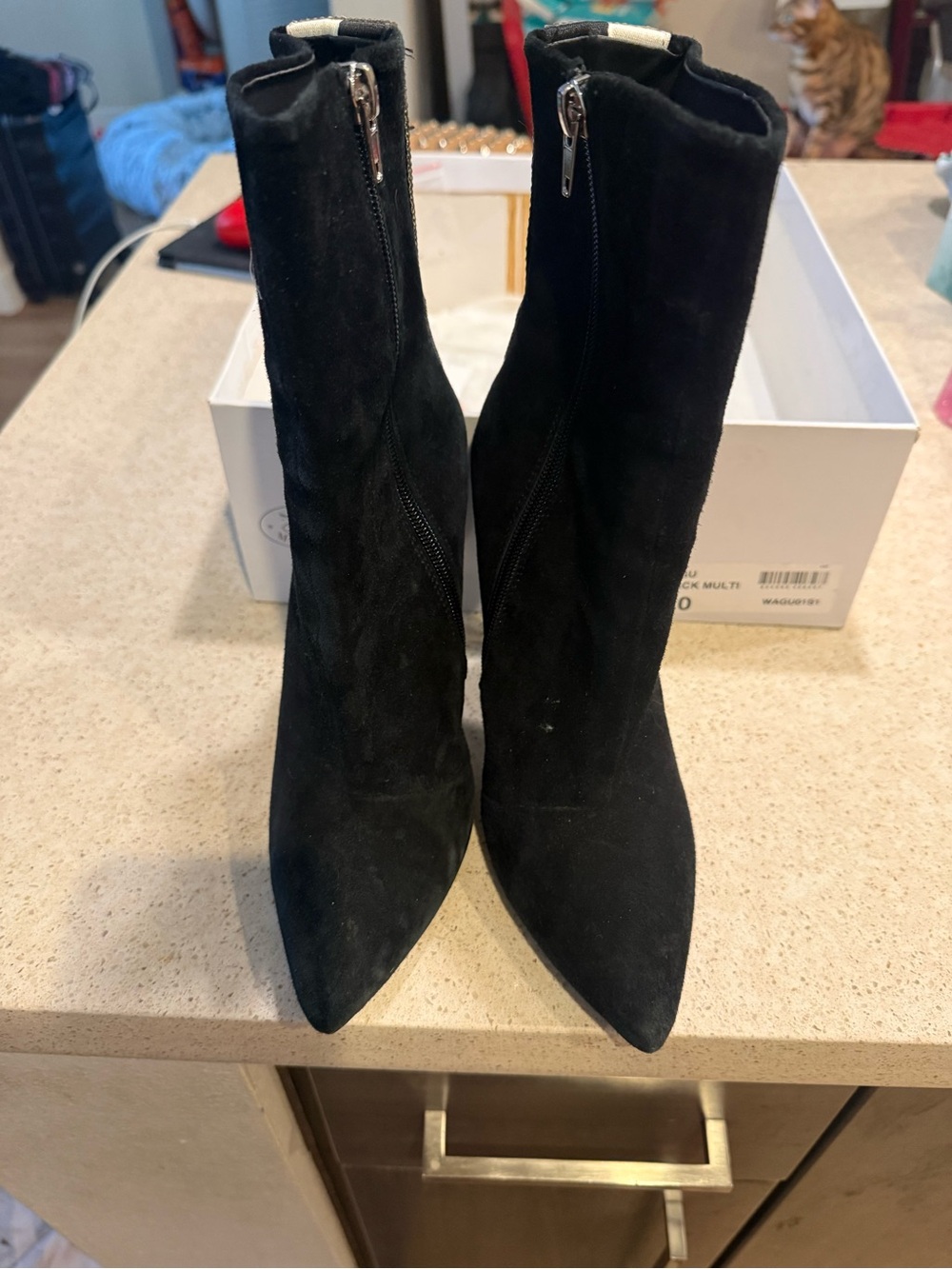 Steve Madden Black Suede Pointed Ankle Heeled Boots